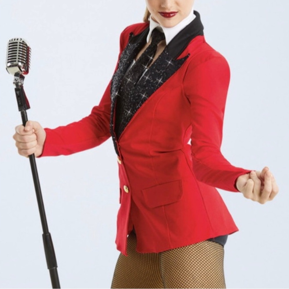 ⭐️Weissman⭐️Rags to Riches Red Dance Costume Blazer Jacket Sequin Tie sz LC XS
